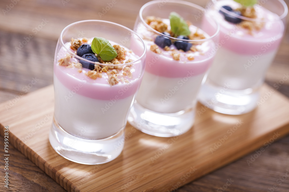Delicious dessert with fruits and flakes Delicious dessert with fruits and flakes