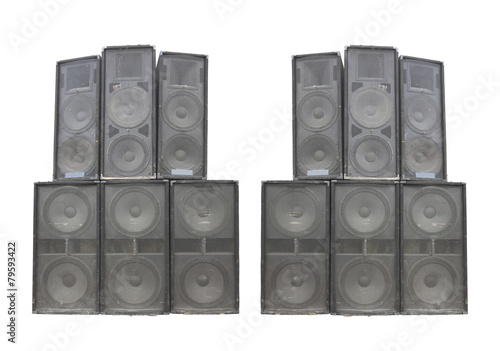 Old powerful stage concerto audio speakers isolated on white photo