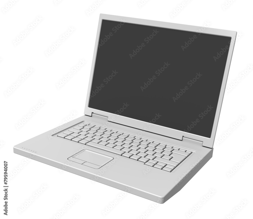 Laptop with blank black screen isolated over white. Laptop with blank black screen isolated over white.