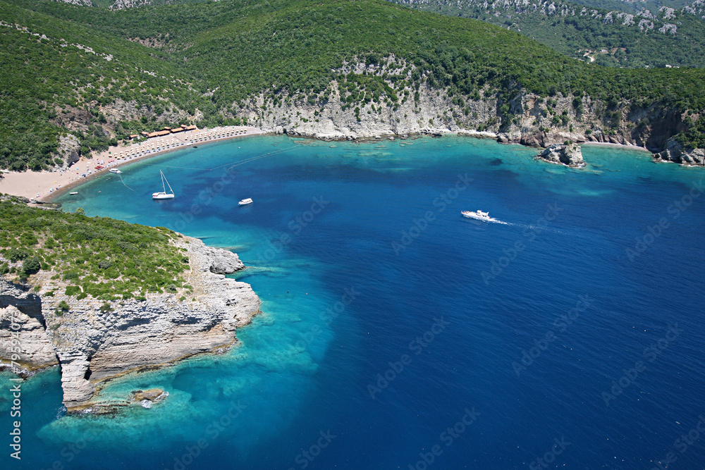 Aerial view of the wild beach Kraljeva, Montenegro
