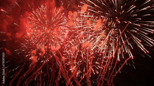 Fantastic Fireworks On Black Background in Slow mo