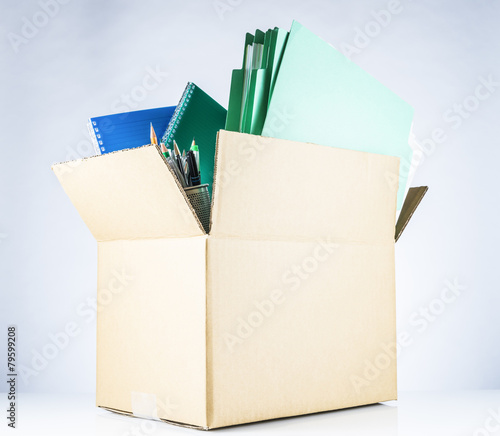 Cardboard box of office items.to moving office.