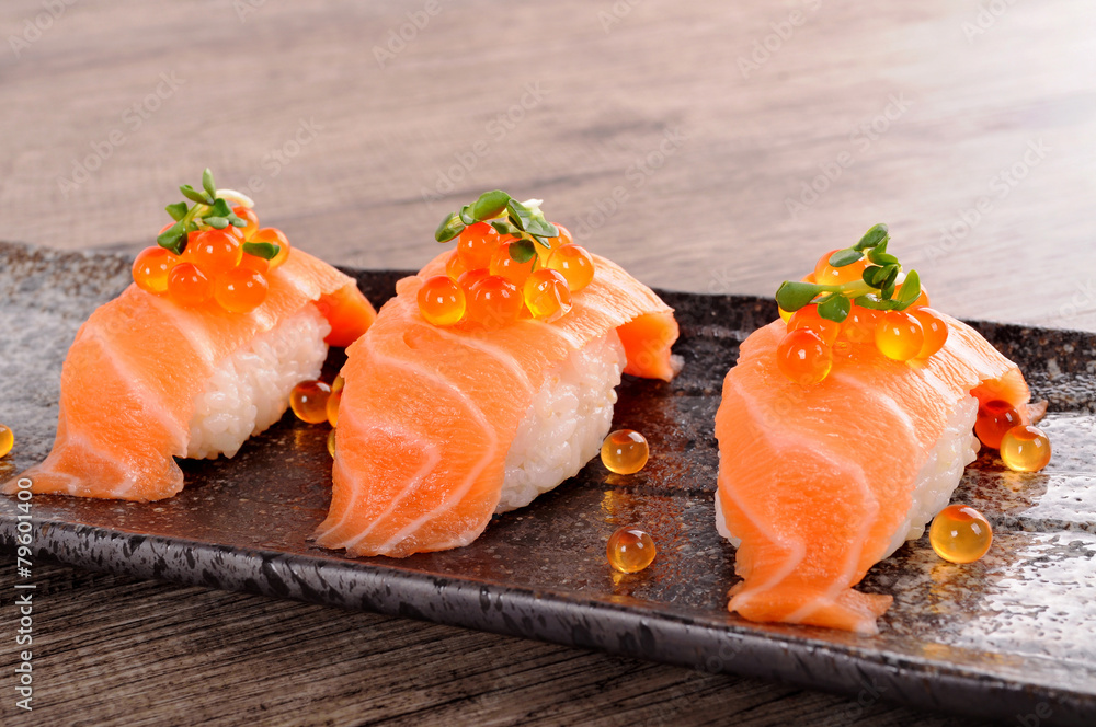 Salmon sushi with caviar Salmon sushi with caviar