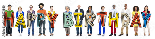 Canvas Print Group People Holding Letter Happy Birthday Concept