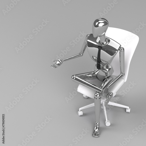 3d rendering businessman doll is sitting on chair