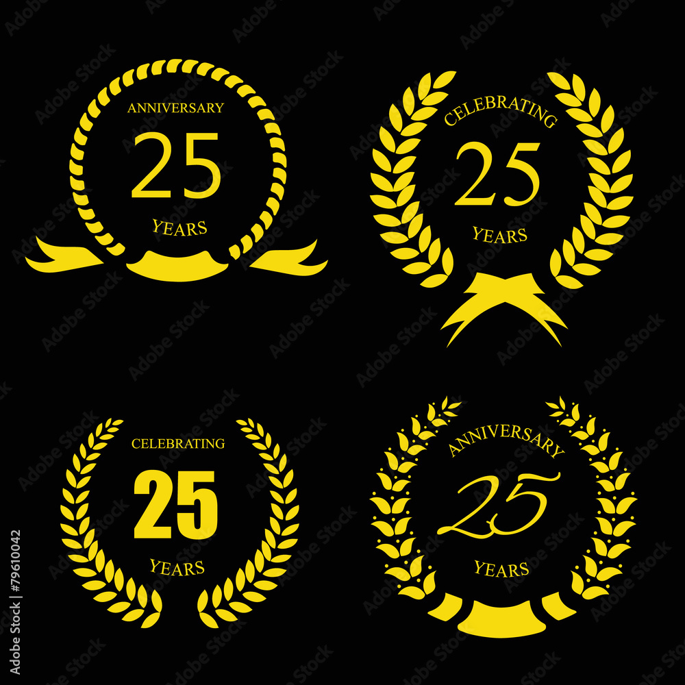 Golden laurel wreath 25 years set - jubilee, twenty five Golden laurel wreath 25 years set - jubilee, twenty five
