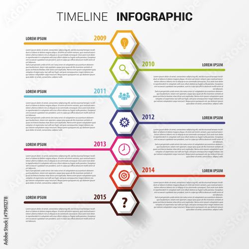 Timeline infographics. Hexagonal design template. Vector