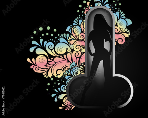 Stripper girl in front of floral ornament