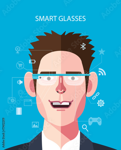 Flat character of smart glasses concept illustrations