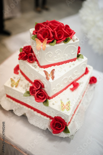sweet Wedding cake decorated with beautiful flowers