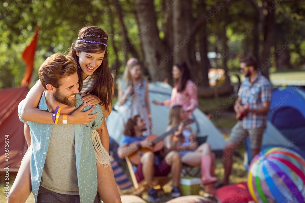 Fototapeta premium Hipster couple having fun on campsite