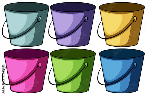 Six colourful buckets