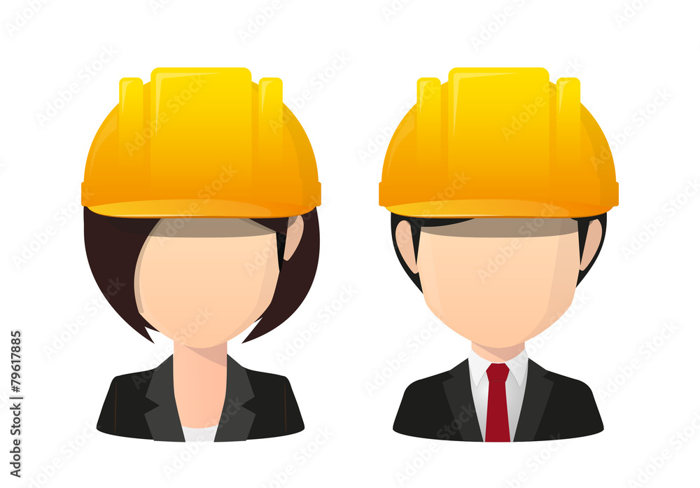 Asian female and male faceless avatar wearing a work helmet Asian female and male faceless avatar wearing a work helmet