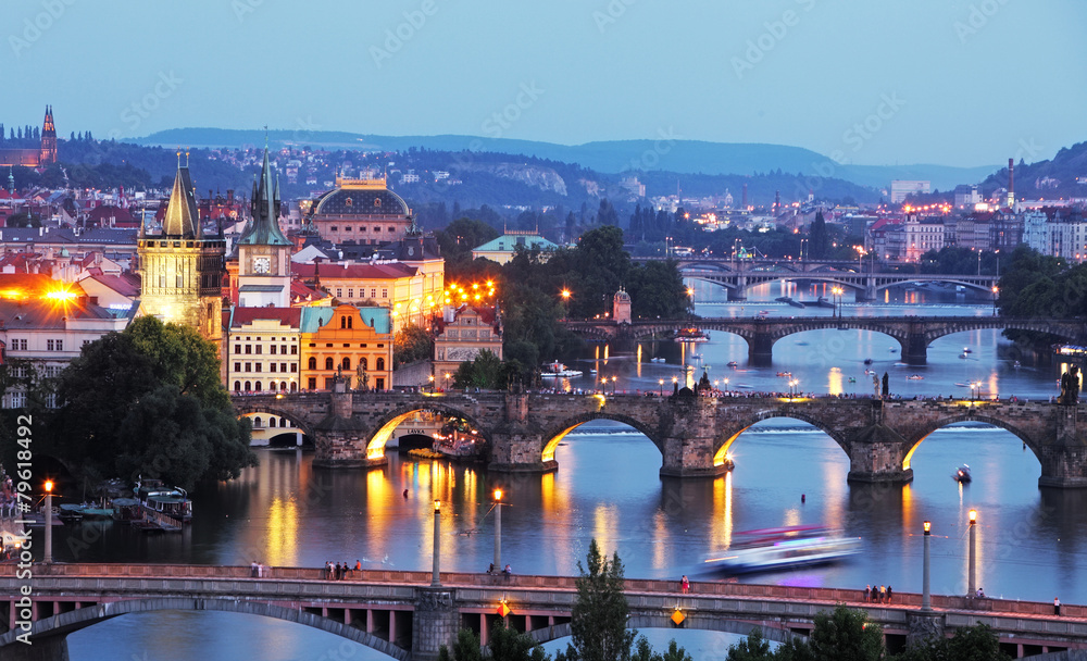 Naklejka premium Prague cityscape at night
