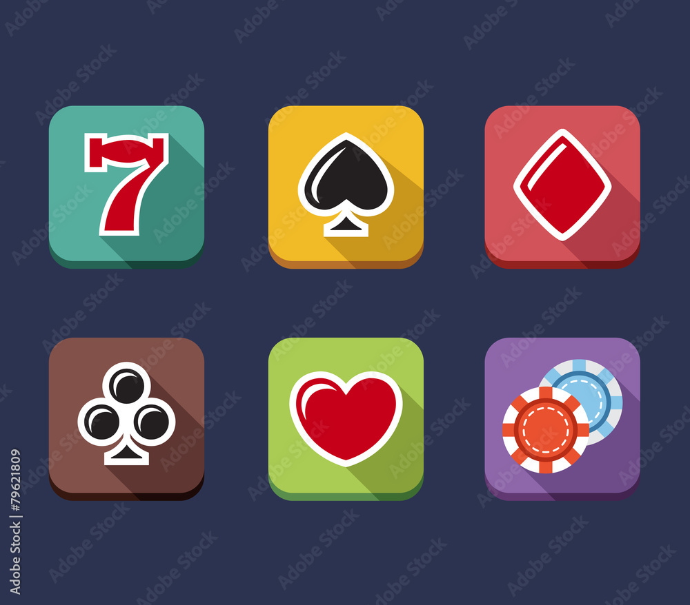 Casino game of fortune gambling, roulette, slot machine icons Casino game of fortune gambling, roulette, slot machine icons