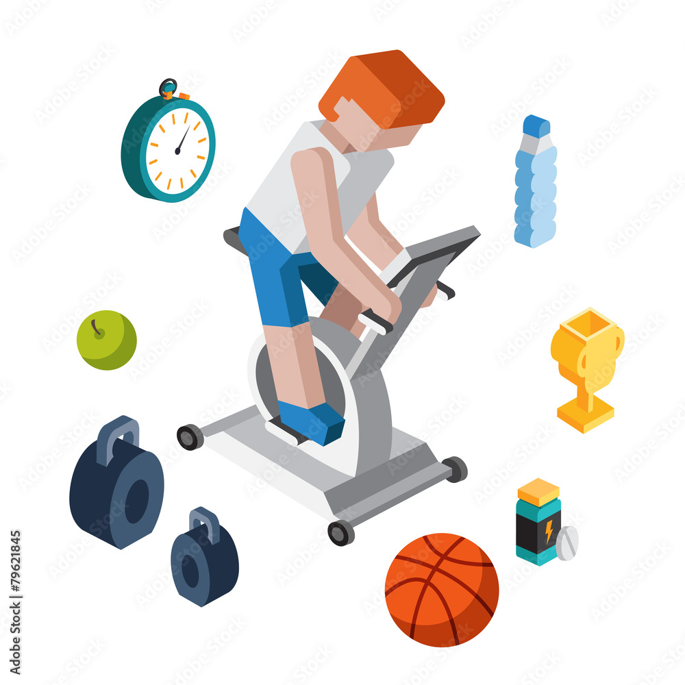 Sport exercise workout flat 3d isometric modern design concept Sport exercise workout flat 3d isometric modern design concept