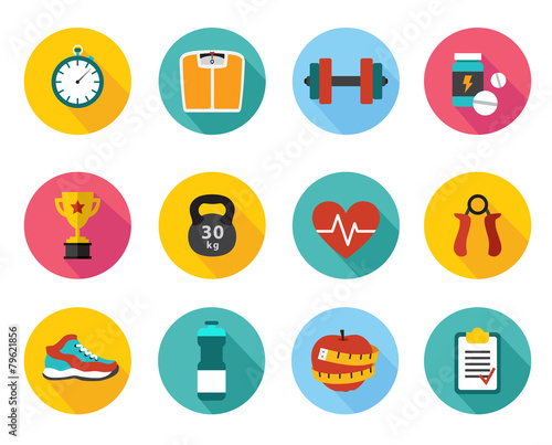 Vector icons in flat style healthy sport and training