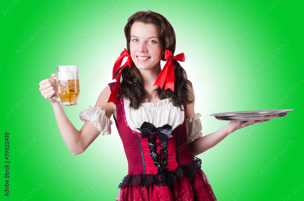 Bavarian girl with tray on white Bavarian girl with tray on white