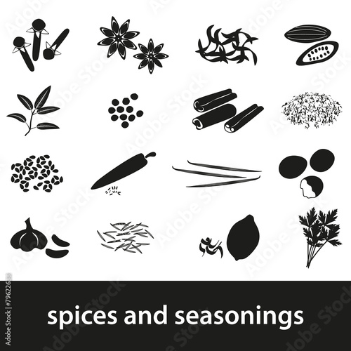 spices and seasonings black icons set eps10