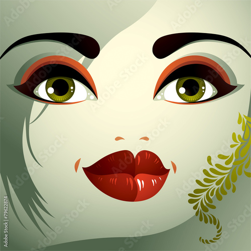 Parts of the face of a young beautiful lady with a bright make-u