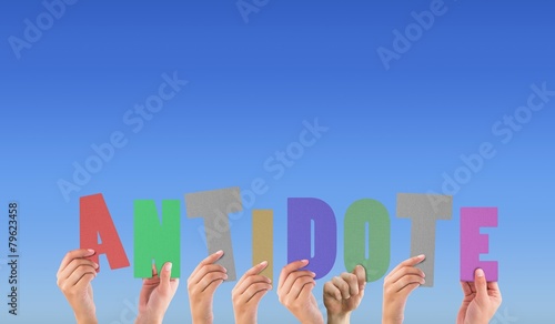 Composite image of hands holding up