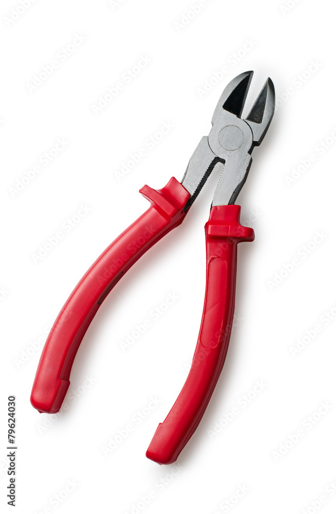 Nippers with red handles on a white background Nippers with red handles on a white background