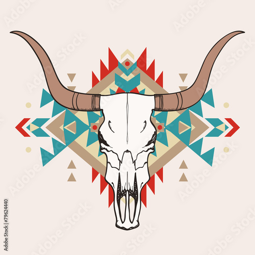 Vector illustration of bull skull with ethnic ornament