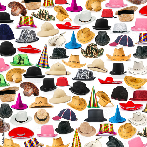 Many hats arranged as background photo