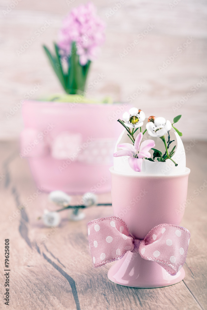 Easter composition with eggs and spring flowers