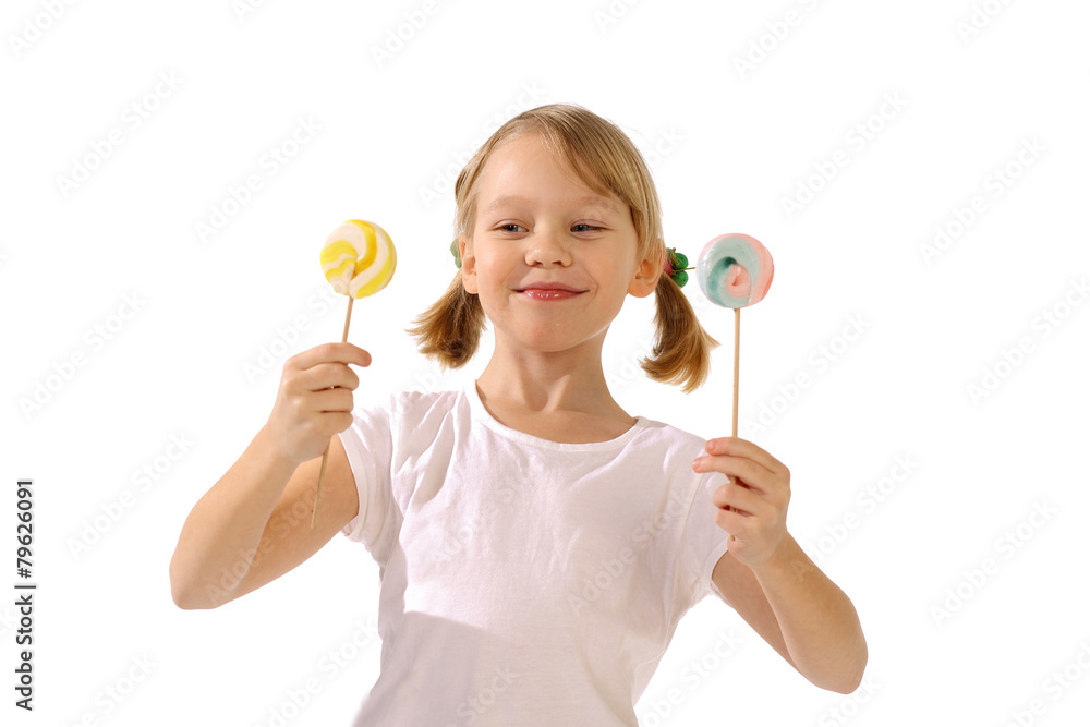 girl with lollipop on a white background girl with lollipop on a white background