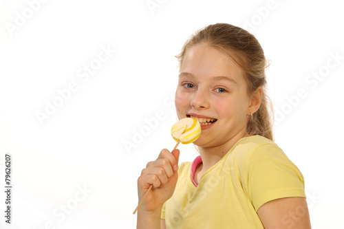 girl with lollipop on a white background