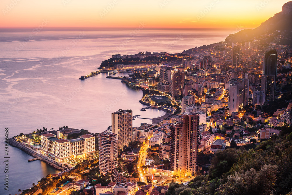 Evening view of Montecarlo, Monaco, Cote d'Azur, Europe - obrazy, fototapety, plakaty 