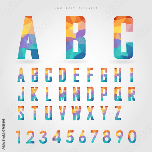 low poly alphabet and number on polygon concept