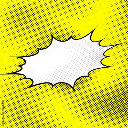 Fototapeta Biały wybuch w stylu pop art nad żółtym tle kropkowane
