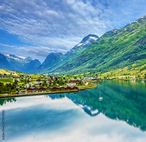 Mountain landscape, Olden, Norway photo