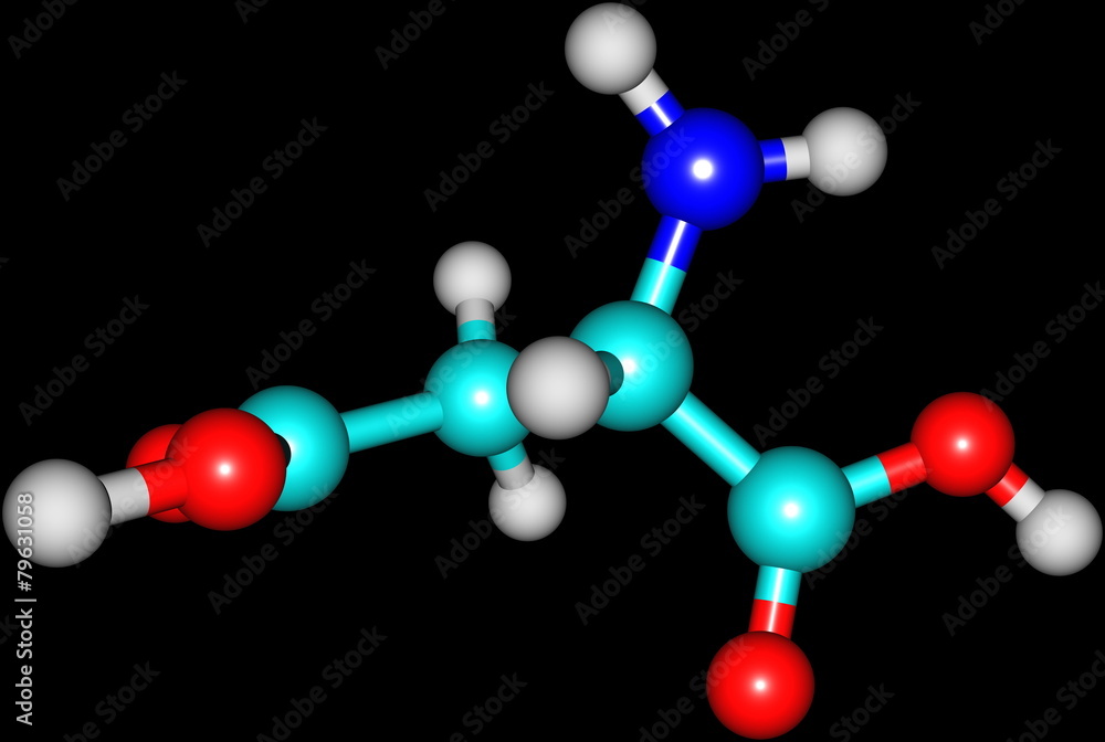 Aspartic acid molecule isolated on black Aspartic acid molecule isolated on black