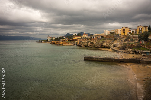 Cityscape on the seashore in Loutra Edipsou, Evia, Greece photo