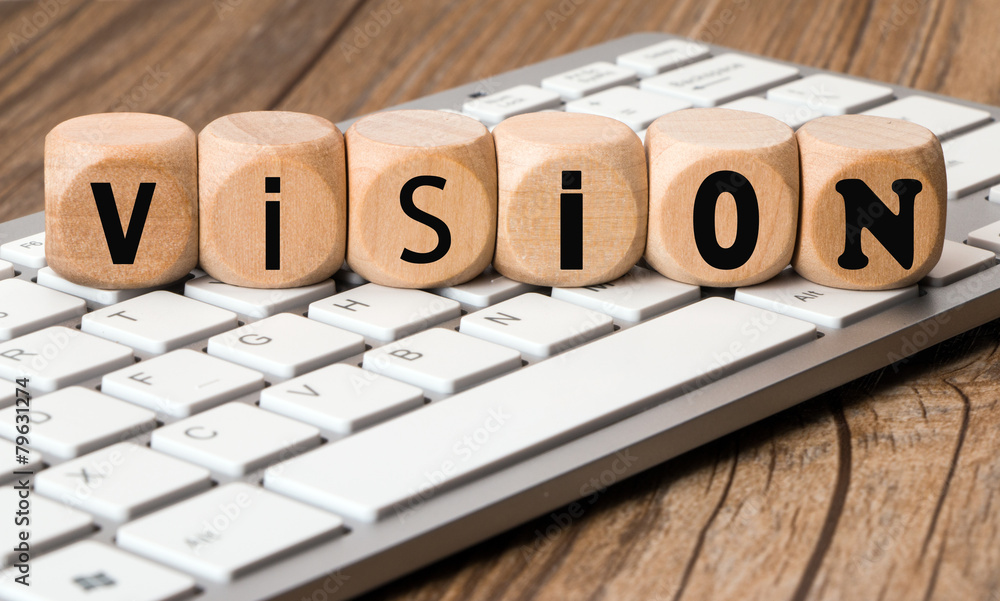 the word vision in wooden block dice the word vision in wooden block dice