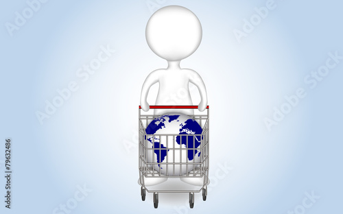 Monigote con carro de la compra y bola del mundo