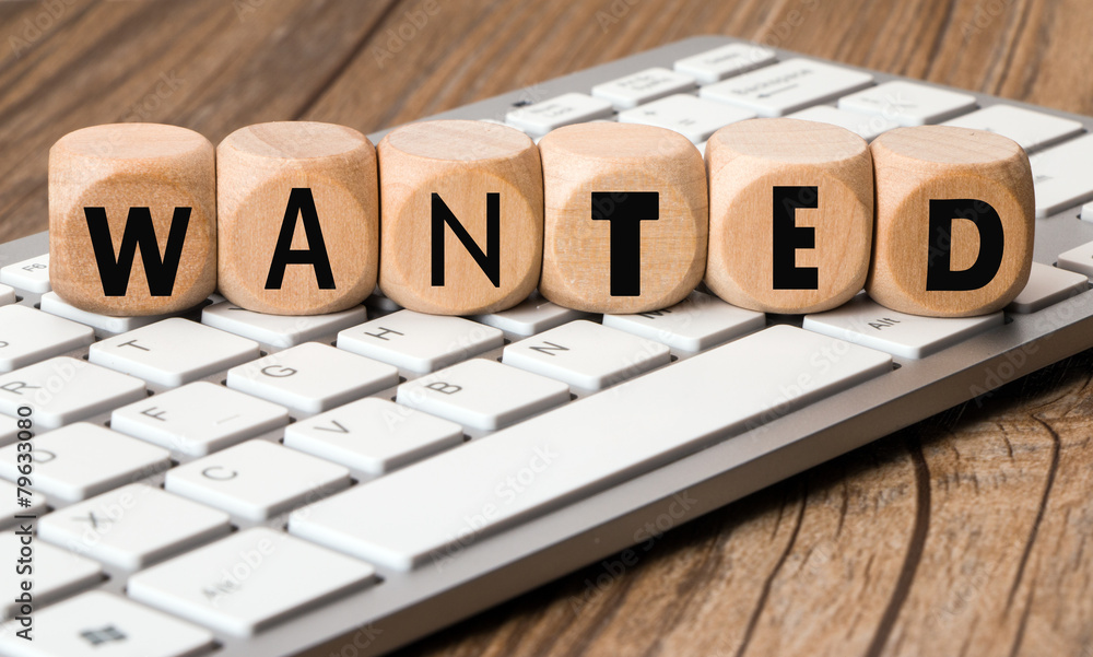 the word wanted in wooden block dice the word wanted in wooden block dice