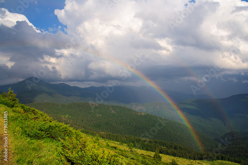 Double rainbow after the rain in the Ukrainian Carpathians.