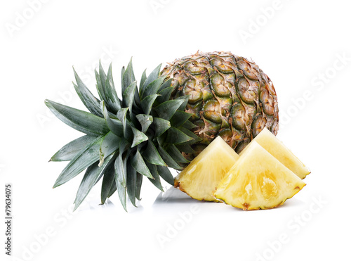 Ripe whole pineapple isolated on white