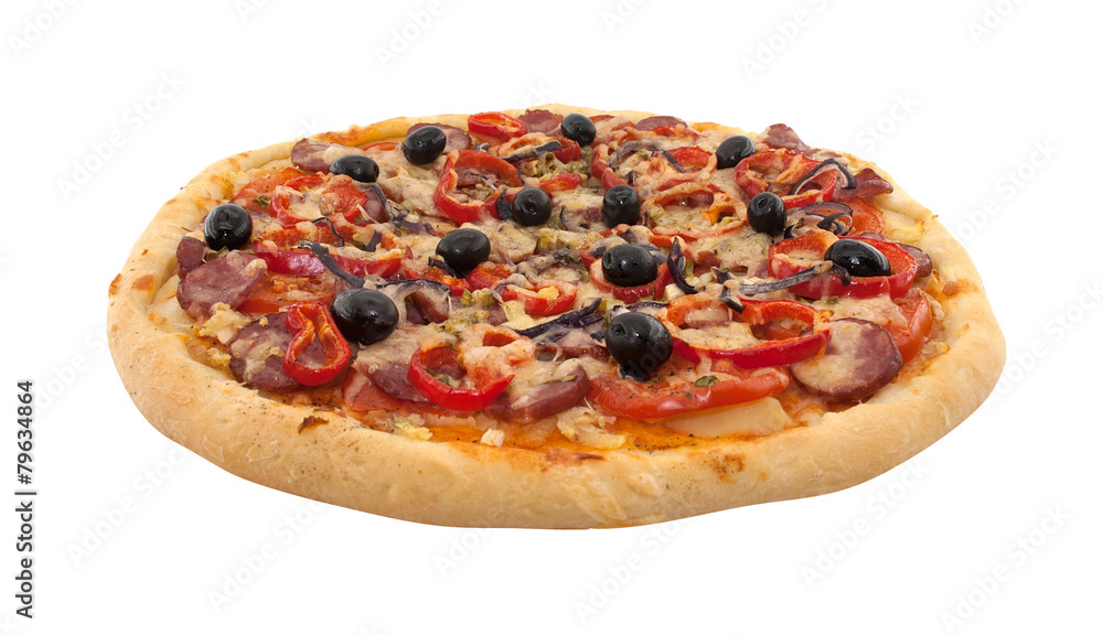 Italian pizza with tomatoes isolated on white background Italian pizza with tomatoes isolated on white background