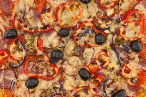 Italian pizza with tomatoes and pepper. Pizza texture.