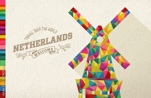 Travel netherlands landmark polygonal windmill