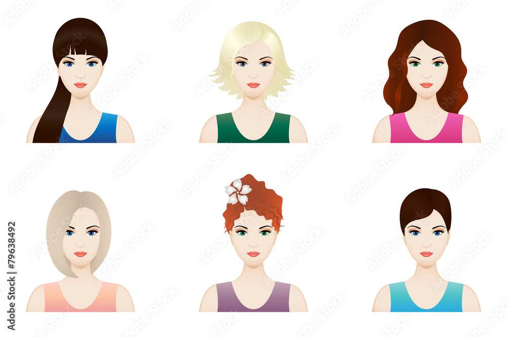 Illustration of beautiful girl faces with different hairstyle Illustration of beautiful girl faces with different hairstyle
