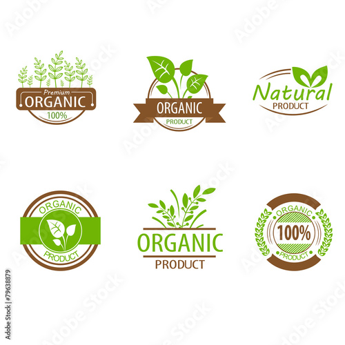Round eco green stamp label of healthy organic natural fresh