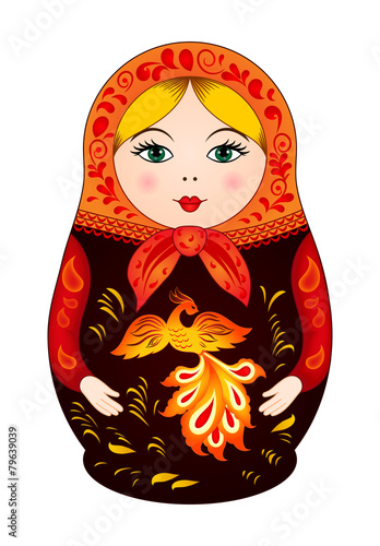 Matryoshka in autumn style with firebird