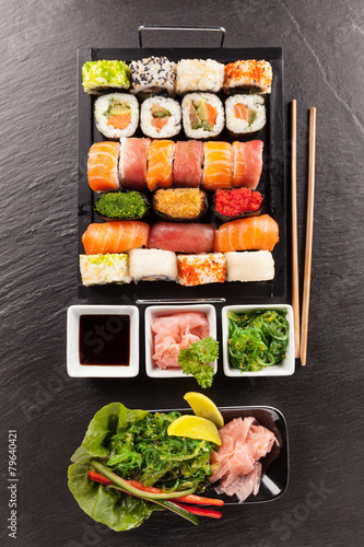 Delicious sushi rolls photo