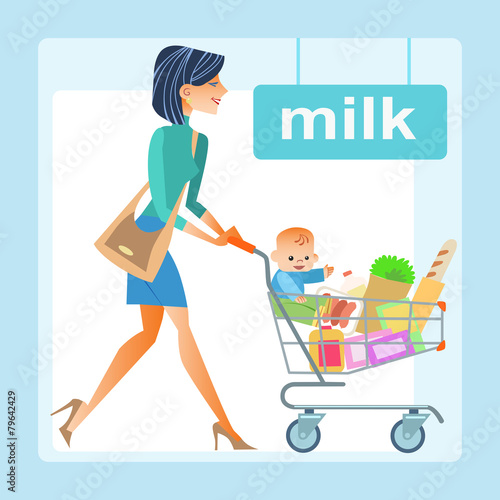 mom hopping cart baby store